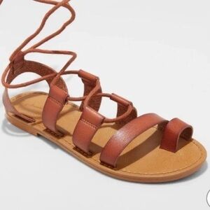 Universal Threads Paige Lace Up Brown Cognac Leather Gladiator Sandals Size 8